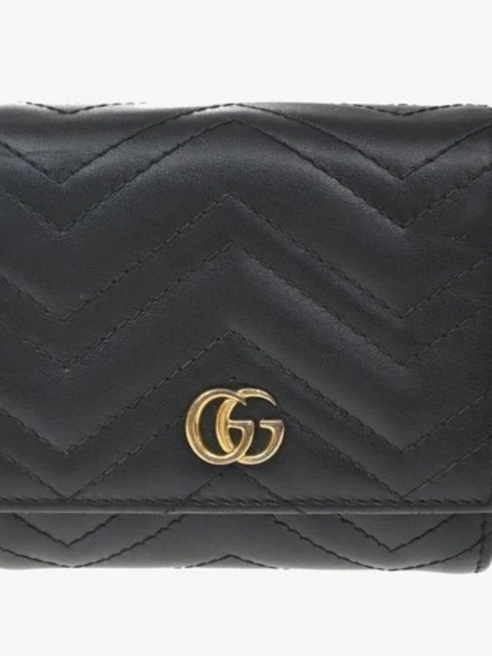 GUCCI GG Marmont Compact Bifold Wallet Purse Leather Black GHW Italy 69KD658